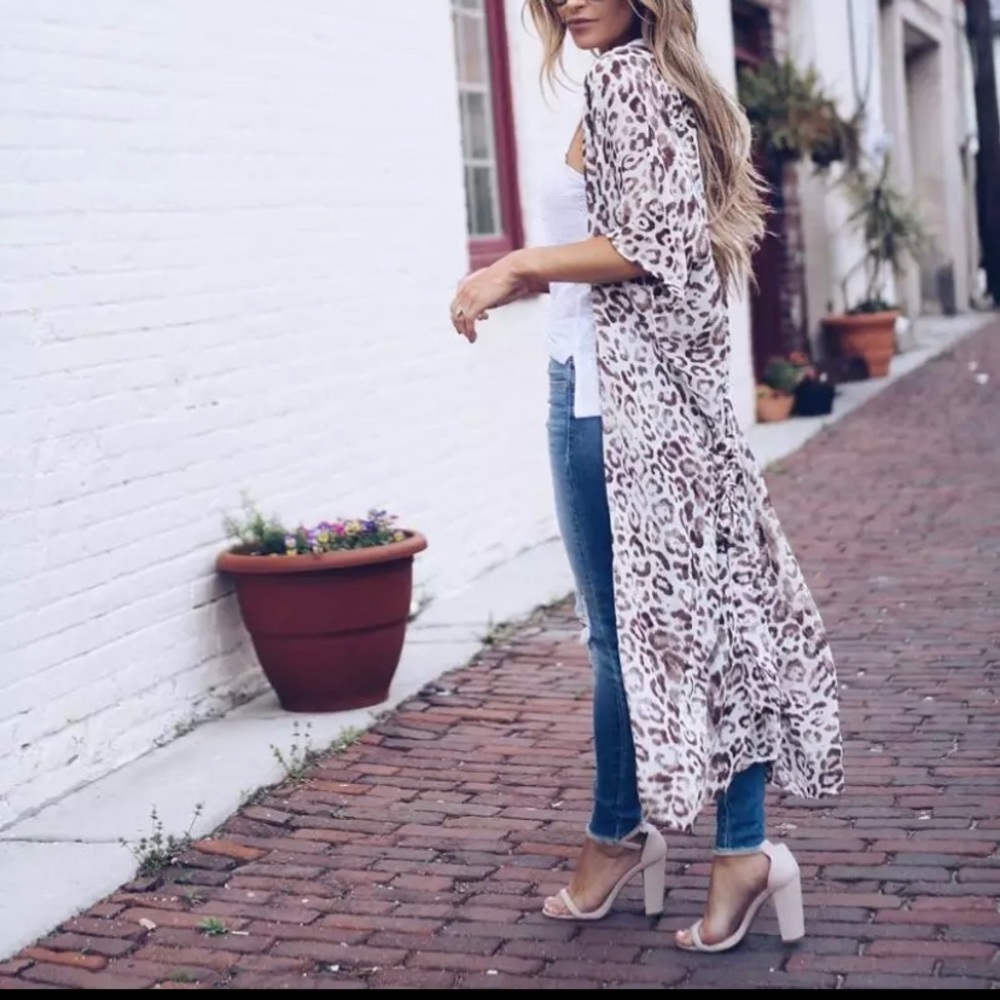 Women’s Sheer Chiffon Floral Cardigan Long Blouse - Picture 3 of 6